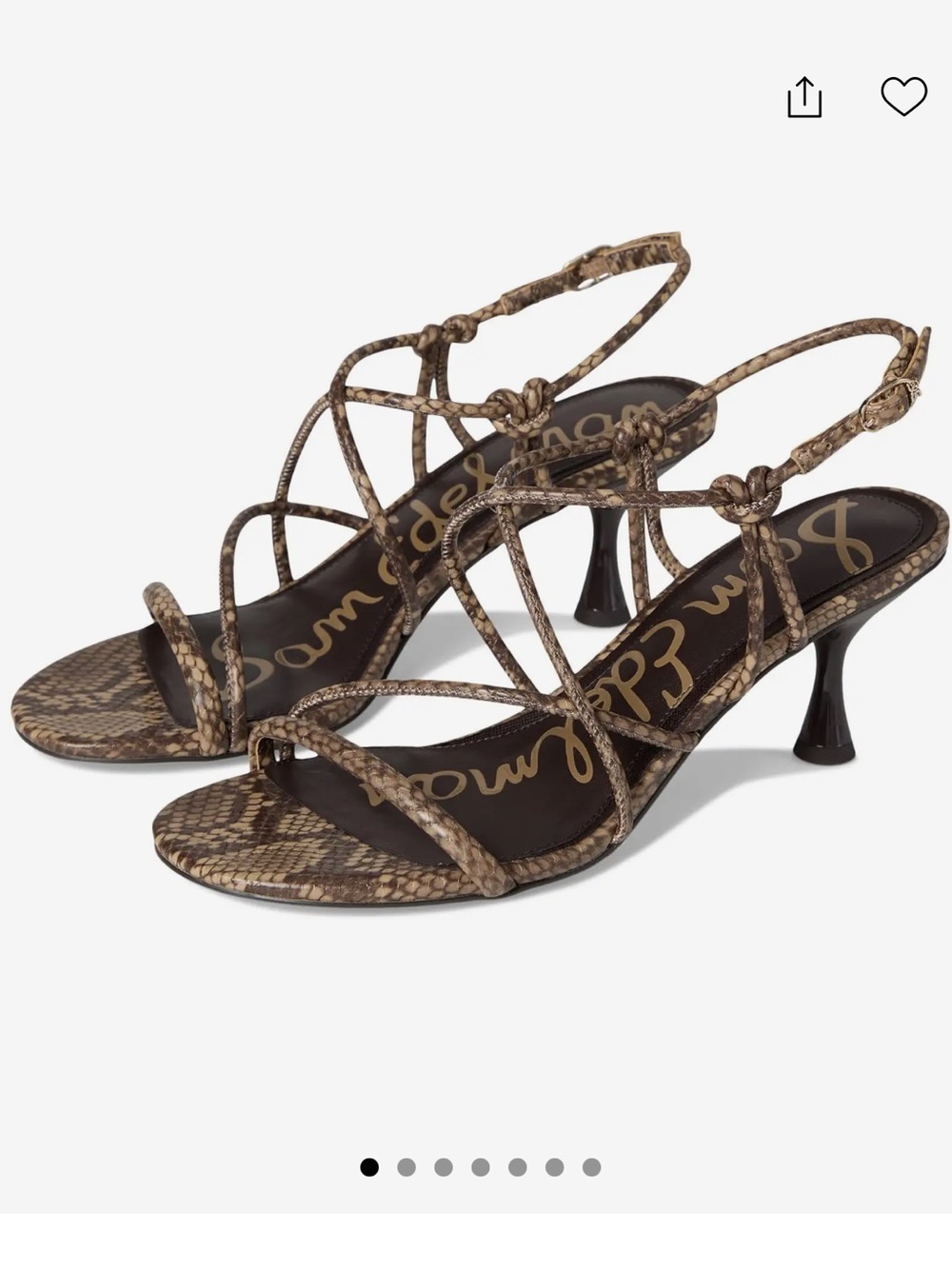 Sam Edelman Brown Snake-Print Knotted Strappy Heeled Sandals